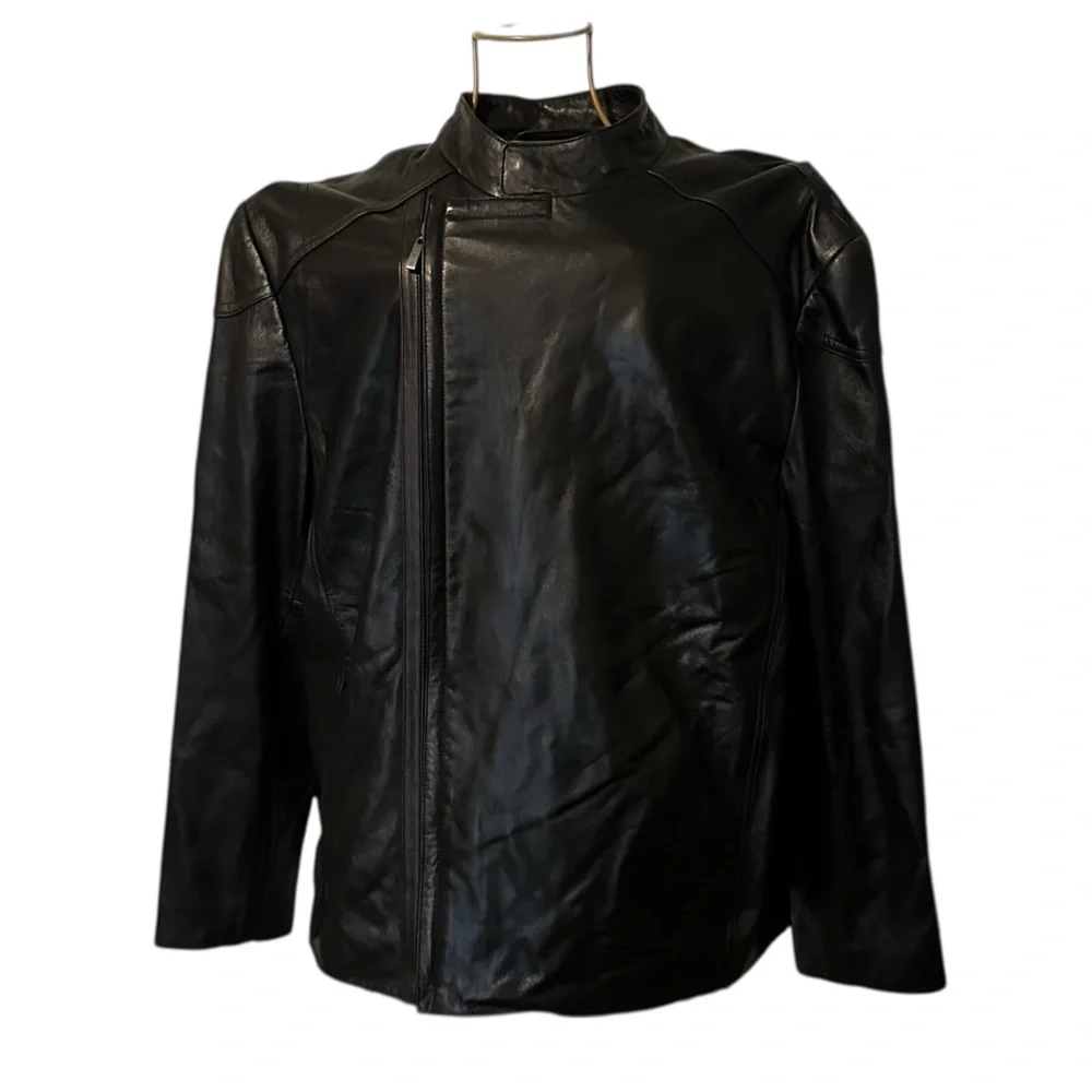 Murano Luxury Lambskin Leather Moto Jacket - Black - Men’s Size Large